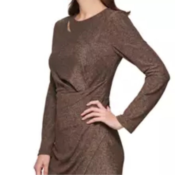 DKNY Metallic Faux-Wrap Sheath Dress sz 12 - Picture 9 of 12